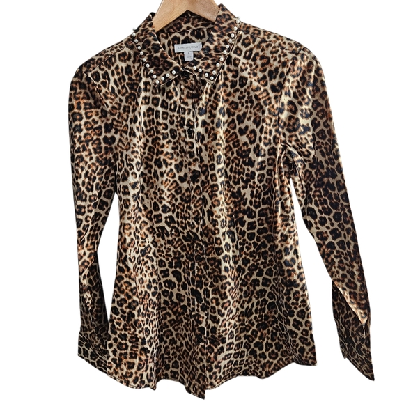 Charter Club Tops - Charter Club Leopard Print And Pearl Women's Button Up Top